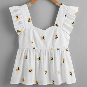 SHEIN Floral Ruffle Embroidered Top